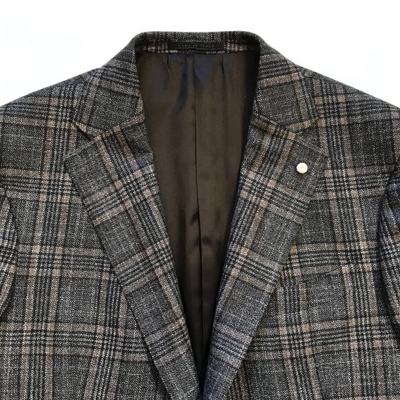 Sartoria Loro Piana Sport Coat Jacket Mens 54 R 44 Gray Plaid Wool Silk Lined - Picture 3 of 14